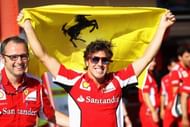 Fernando Alonso in a jubilant mood after his win at the European F1 Grand Prix, 2012